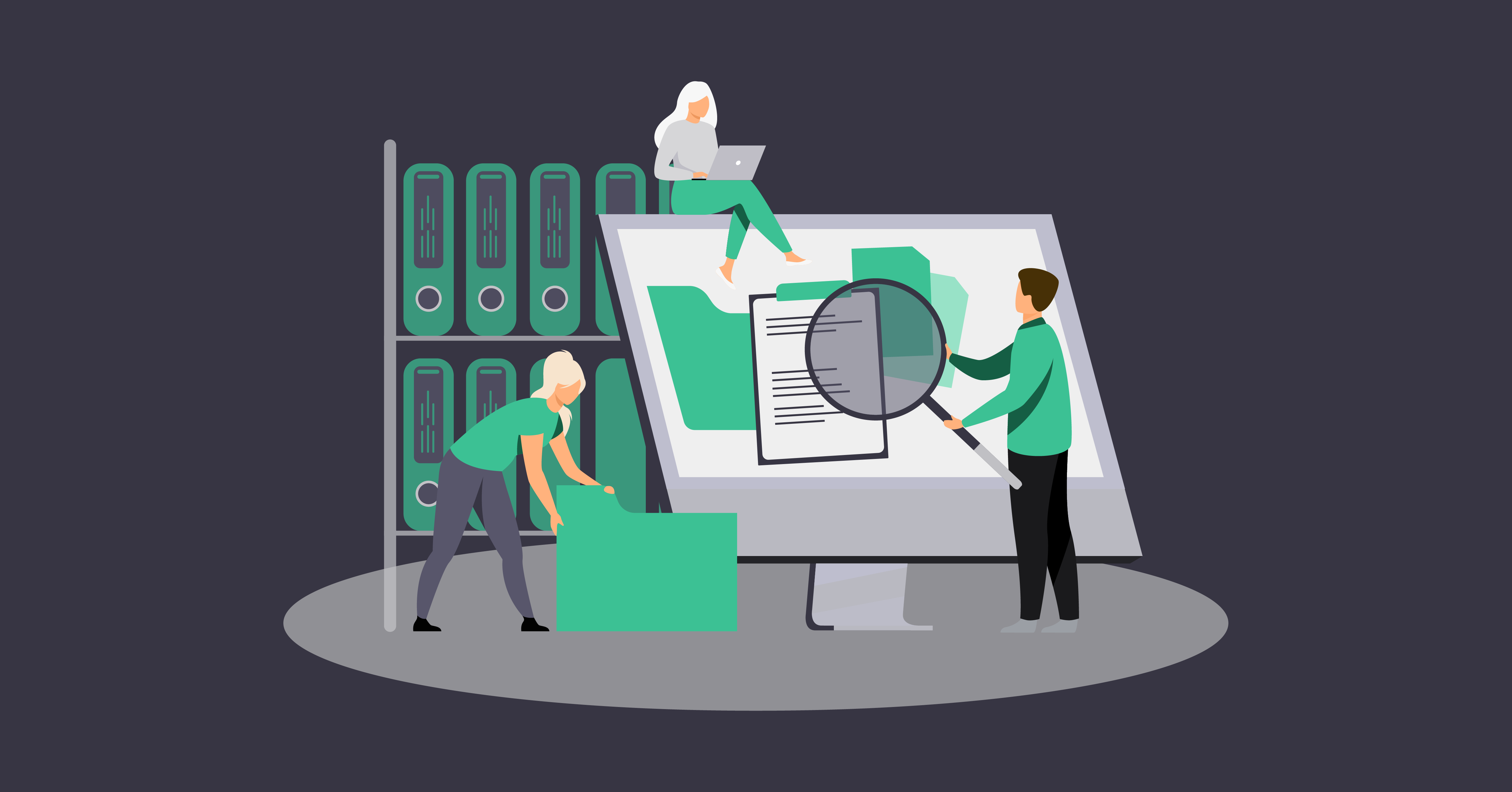 3 people around a computer accessing risk and information