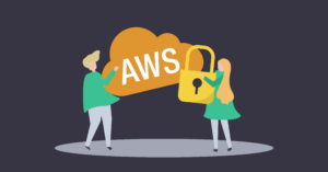 two people holding a AWS sign and a lock